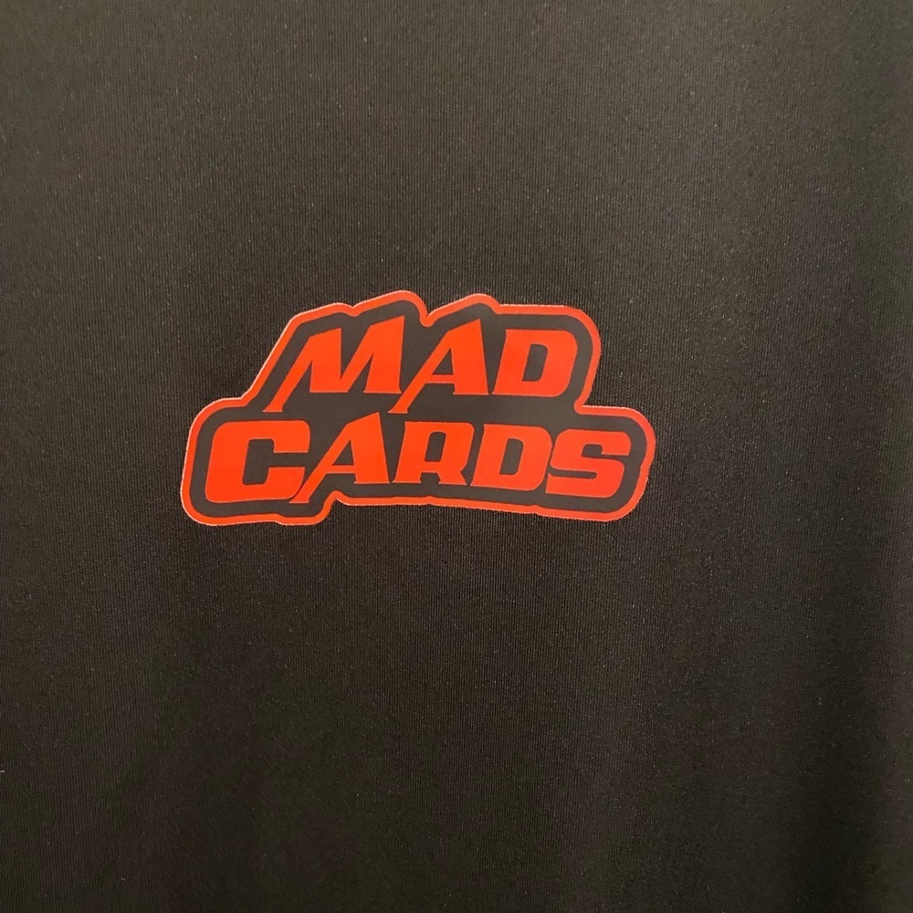 ULTRA CLUB men’s XL black tee shirt with a MAD CARDS Logo on the left chest Red. - Picture 4 of 11